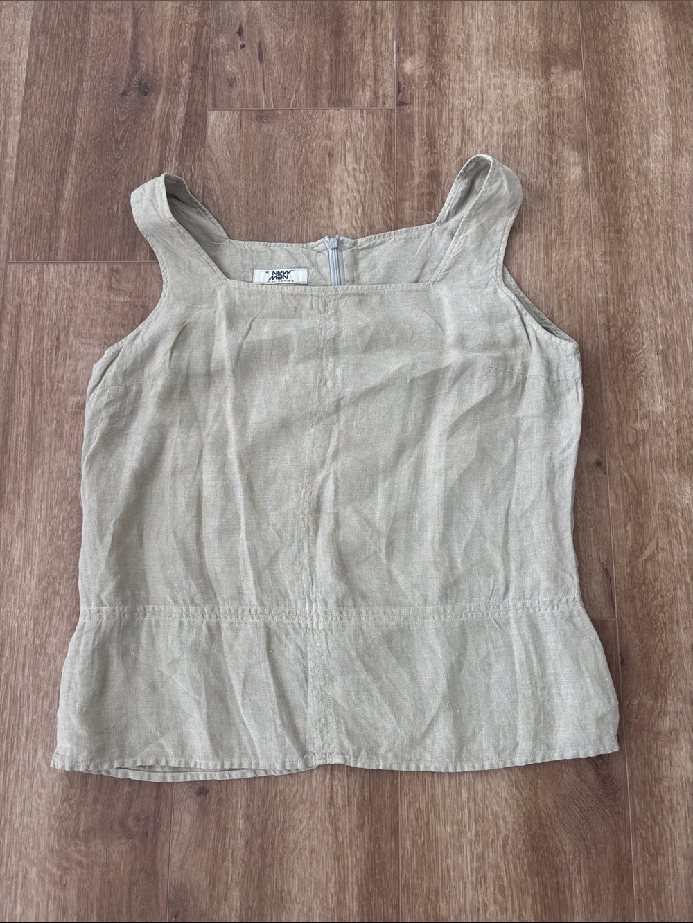 Newman Linen Square-Neck Tank Top in Light Beige - made in France